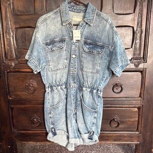 NWT Free People, We The Free, Marci Denim Cuffed Romper